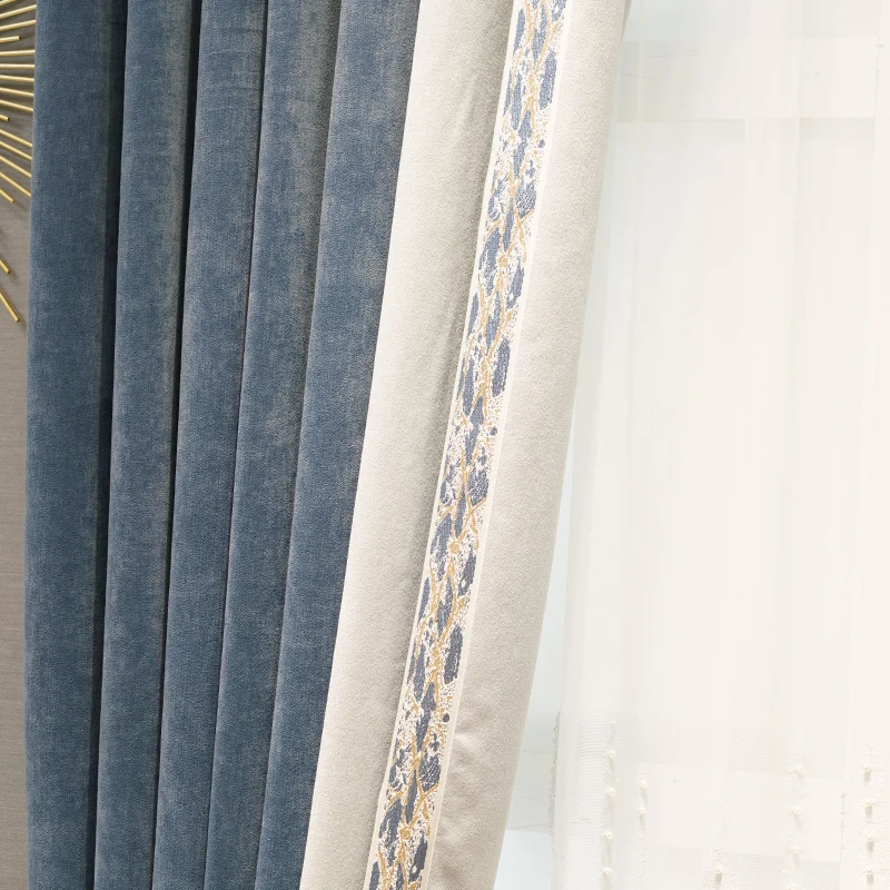 

Light Luxury Deep Blue Imitation Cashmere Modern Shading High-end Chenille Curtains for Living Dining Room Bedroom