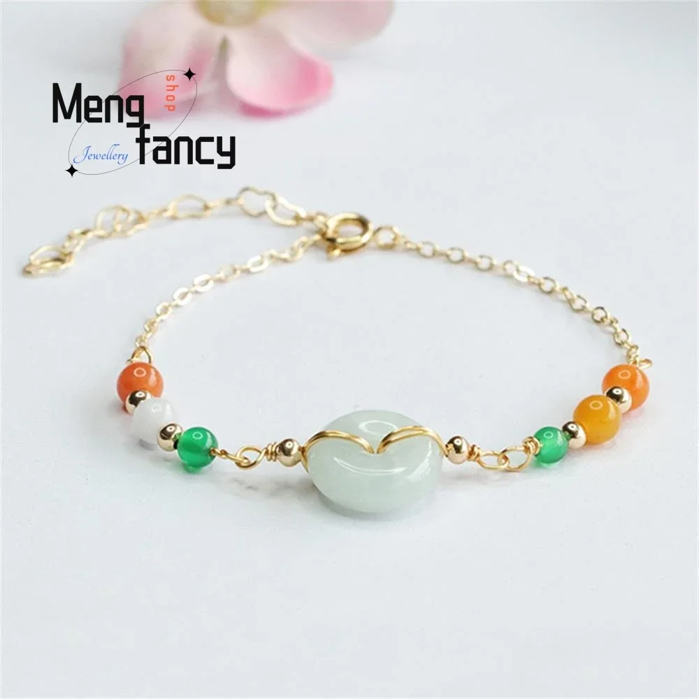 

Natural Myanmar A-goods Jadeite Peace Buckle Jade String Bracelet Exquisite Elegant Charm High-grade Luxury Quality Fine Jewelry