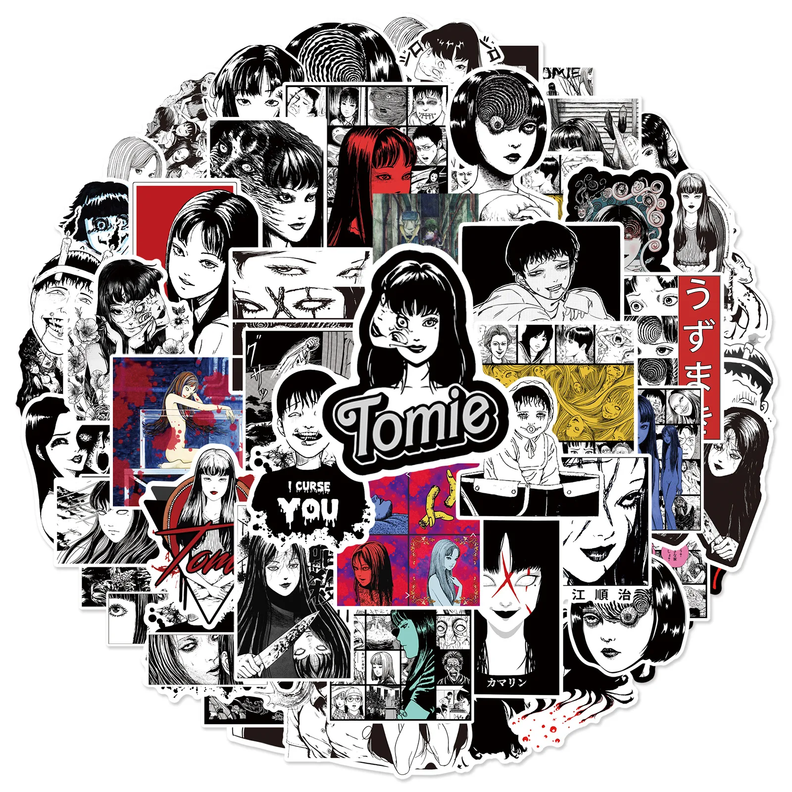 50Pcs Horror Story Junji Ito Series Graffiti Stickers Suitable for Laptop Helmets Desktop Decoration DIY Stickers Toys Wholesale