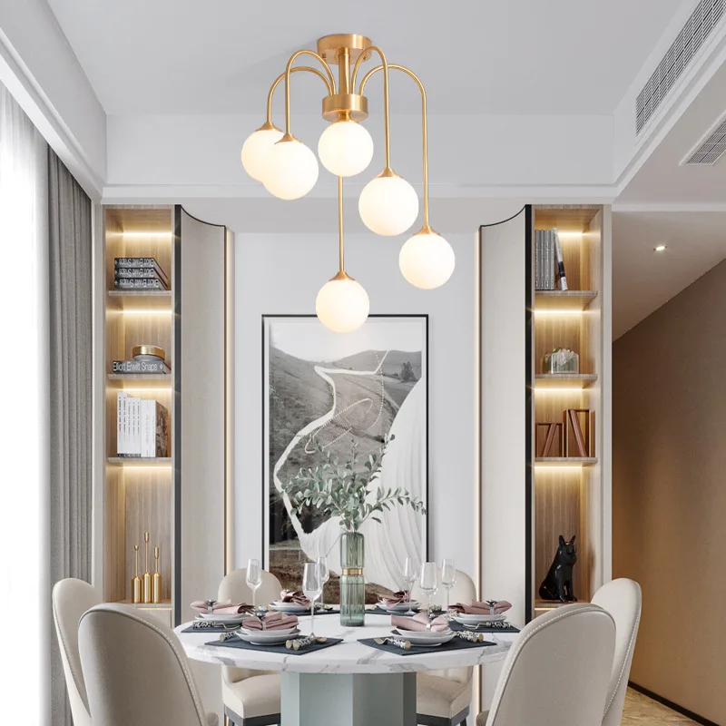 

Copper Art Chandelier Hanging Glass Balls Droplight Dining Room Ceiling Lamp Modern Luxury Indoor Deco Ceiling Chandeliers