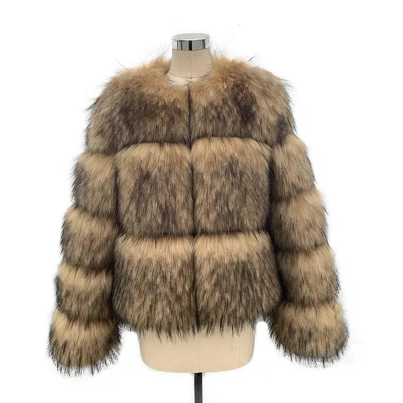 

Fashion Faux Raccoon Fur Coats for Women Luxury Short Fluffy Fur Top Jacket Women Winter Plush Furry Fur Coat Women Cropped Tops