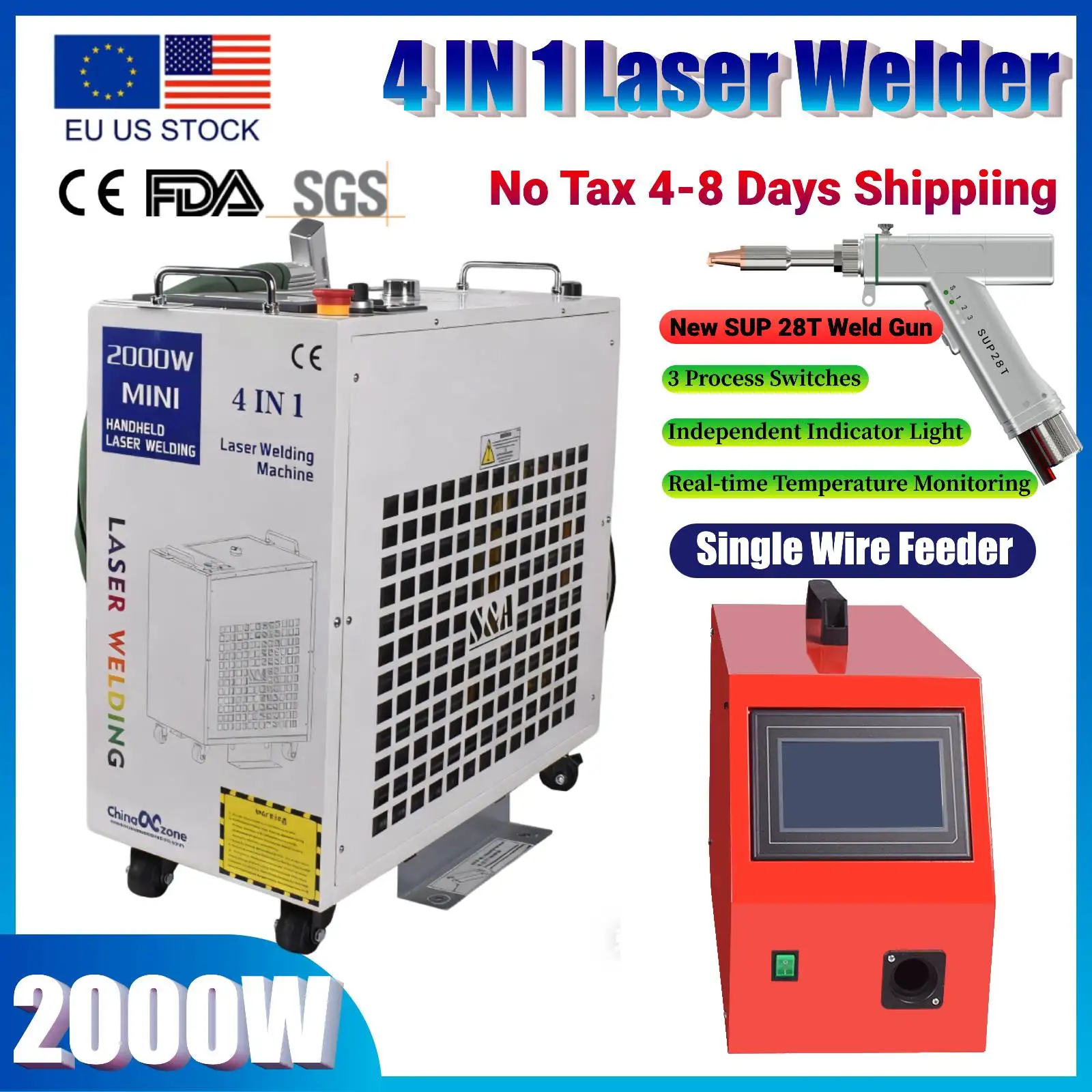 2000 W 4 IN 1 Faserlaserschweißen Löten Schneidemaschine Neues Upgrade SUP 28T Schweißpistole Handlaserschweißgerät für alle Metalle