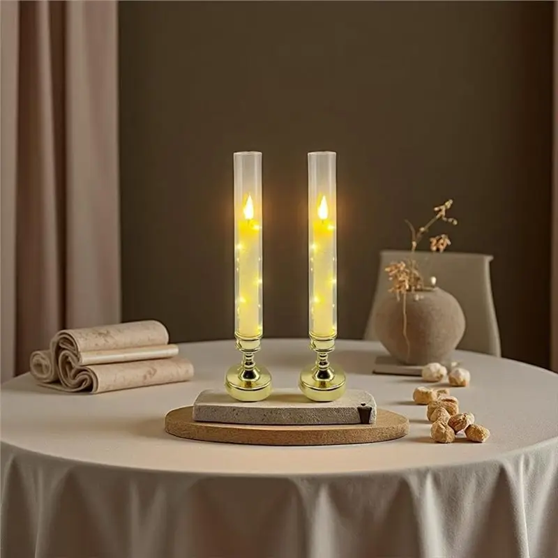 RMWIN-Flameless LED Taper Candles For Home Decor With Remote Timer,Embedded Star String Lights