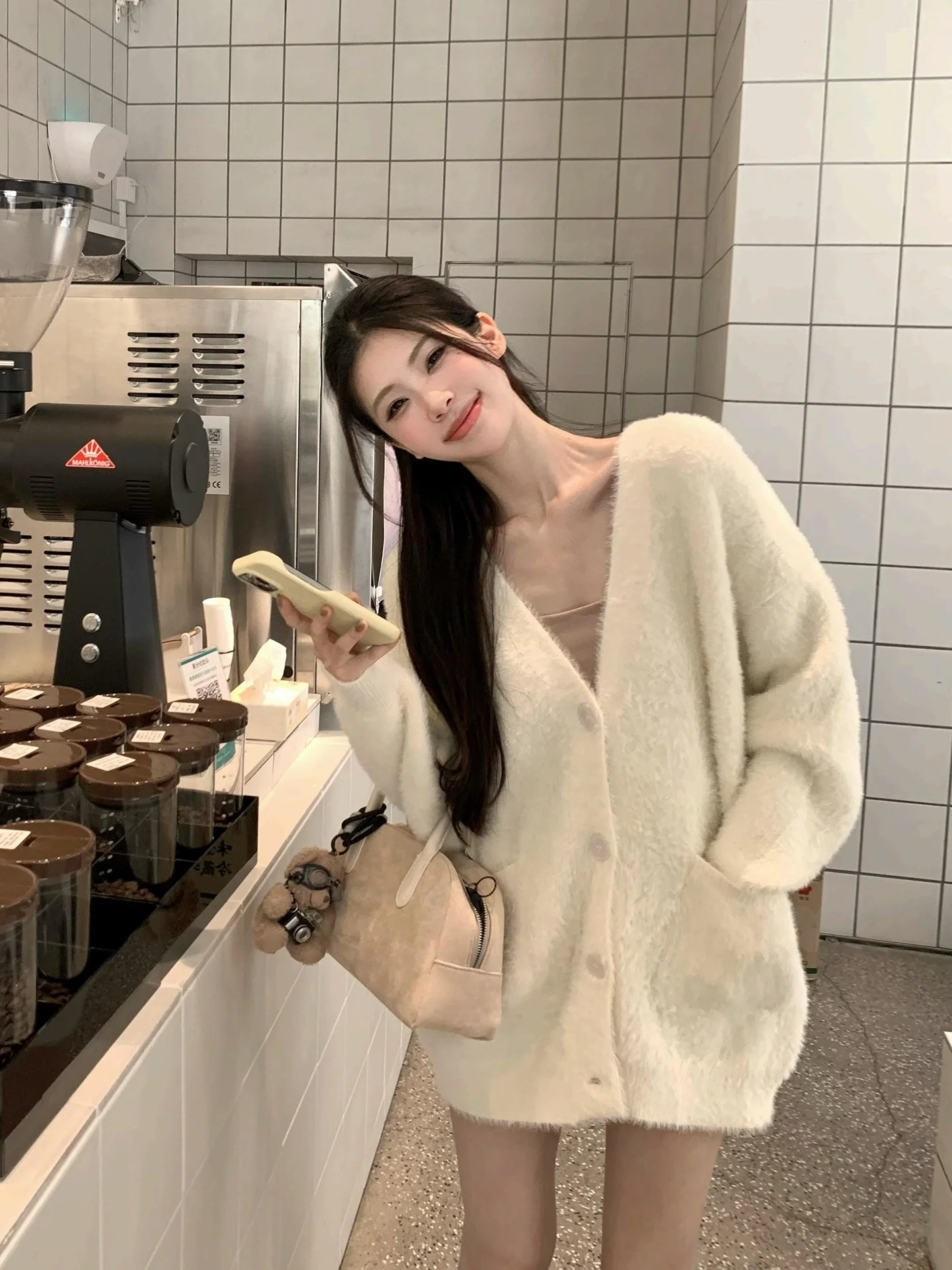 

Женский вязаный кардиган Juyea Home из утолщенного вельвета под норку, осенне-зимний, свободный, длинный, теплый, элегантный