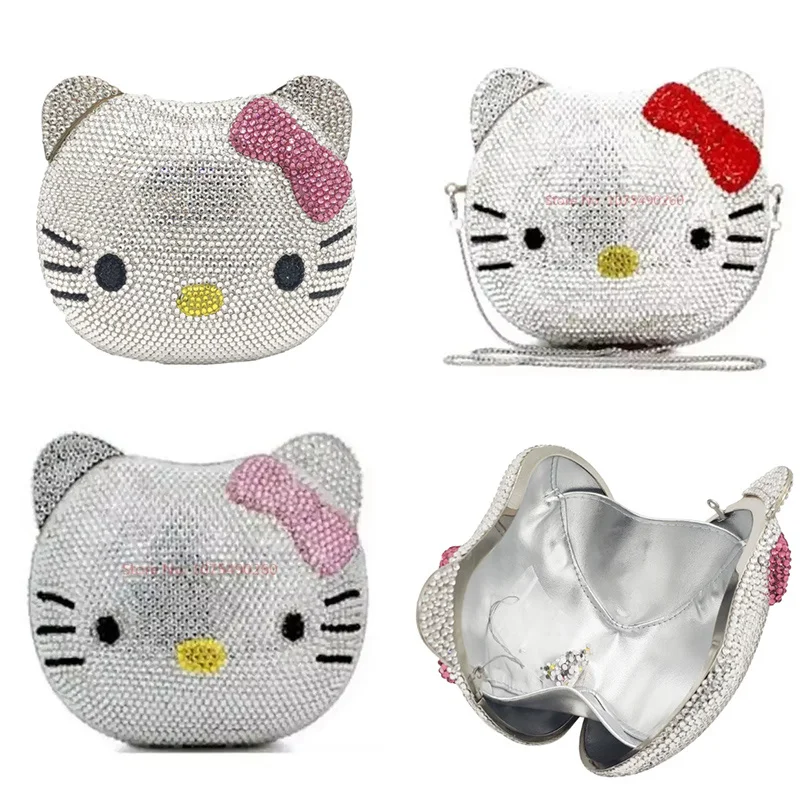 

Милая мультяшная сумка со стразами в форме Hello Kitty, аниме, полная бриллиантов, обеденная сумка, женский клатч ручной работы с бриллиантами, рождественский подарок для девочек