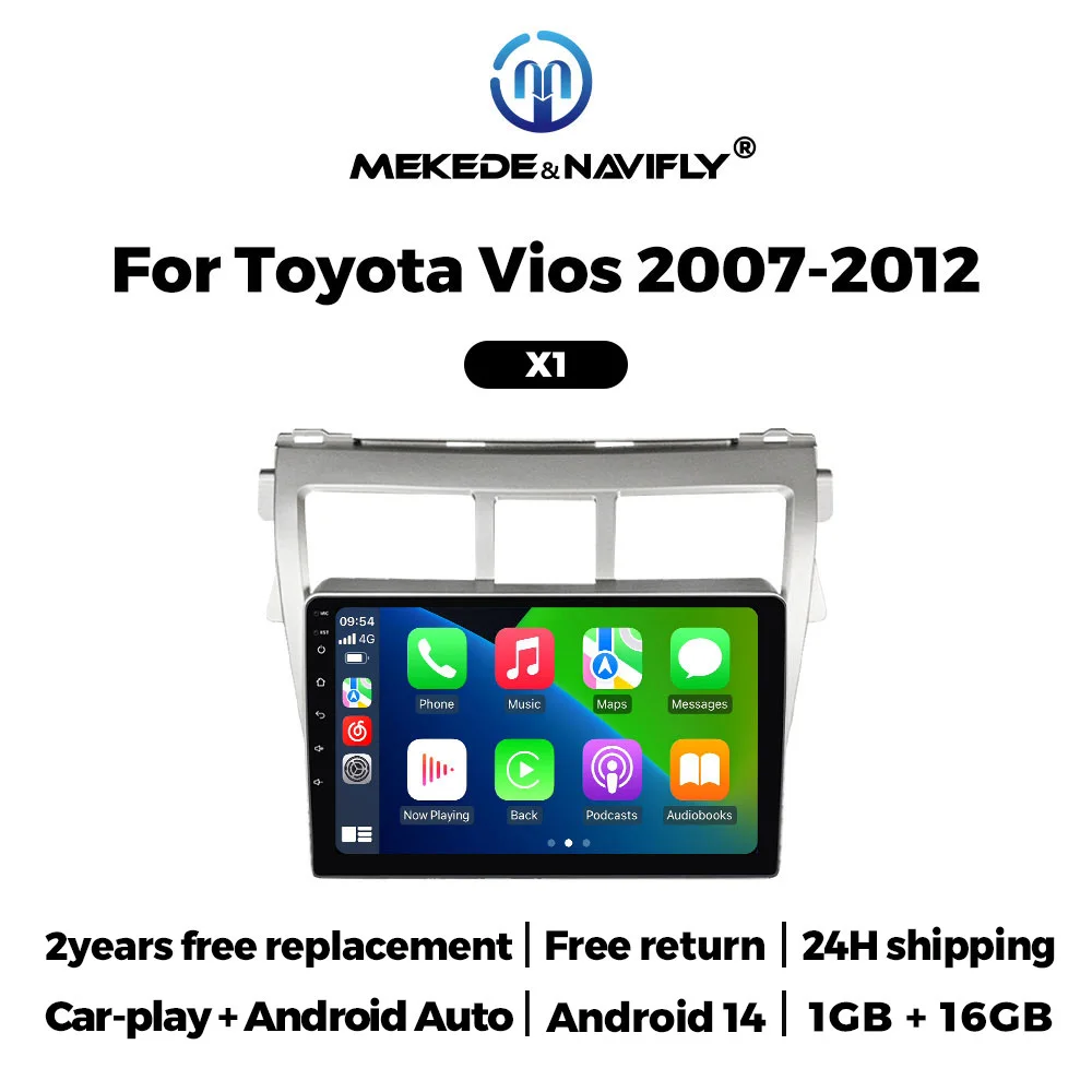 Android GPS Scherm 9 inch voor Toyota Vios Yaris 2007 2008 2009 2010 2011 2012 autoradio multimediaspeler Carplay Auto autoradio