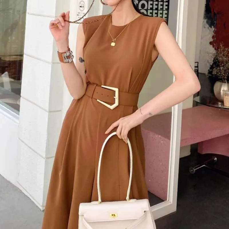 Chic Khaki Split Jumpsuits for Women with Sashes Korean Elegant Sleeveless Womens Clothing Streetwear Business Bodycon