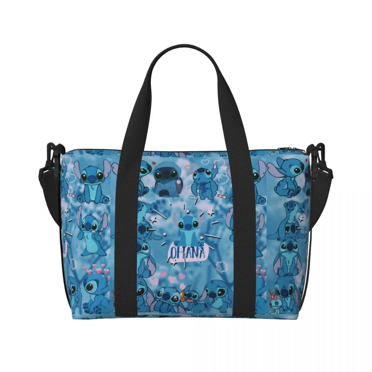 

Custom Stitch Ohana Cartoon Beach Tote Bag Women Large Compartment Beach Gym Travel Bags