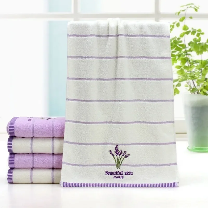 2PCS 35*75cm Aromatherapy Soft Bath Towel Cotton Embroidery Lavender Towel Set Cotton Hand Face Towel Sheet Set