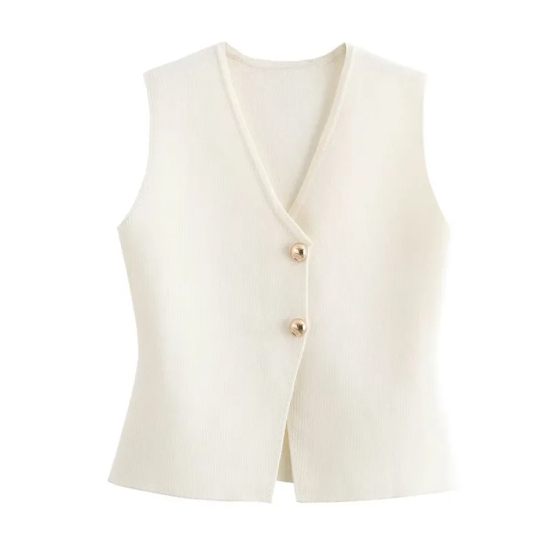 

2025 New Women's Tank Top Clothes Women's Fashion Gold Button Embellished Knit Undershirt