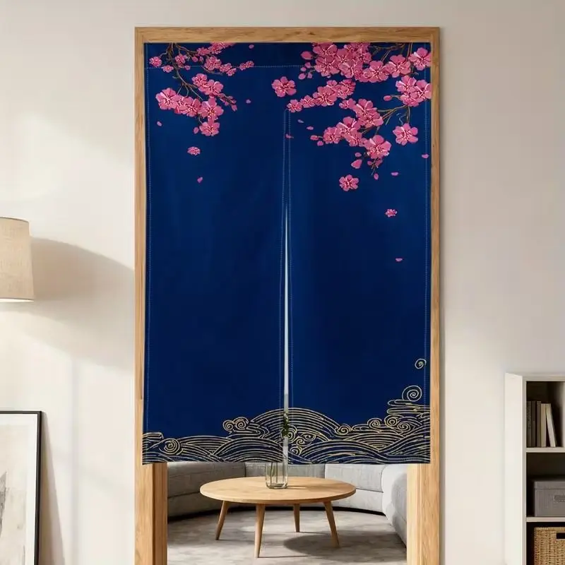 VIKAMA Japanese Cherry Blossom Half Door Curtain, Privacy Partition Noren Curtain Entryway Hallway Screen Home Decor