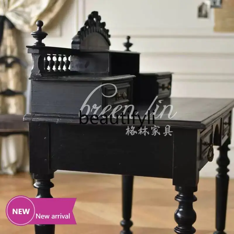 

C45 French retro solid wood carving flower dresser American country bedroom makeup table B & B, writing desk