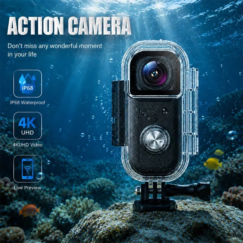4K Thumb Action-Kamera, IPX8, tiefwasserdicht, Mini-Sportkamera, Aufnahme mit einem Klick, tragbare Videokamera zum Tauchen, Schnorcheln, Outdoor-Sport