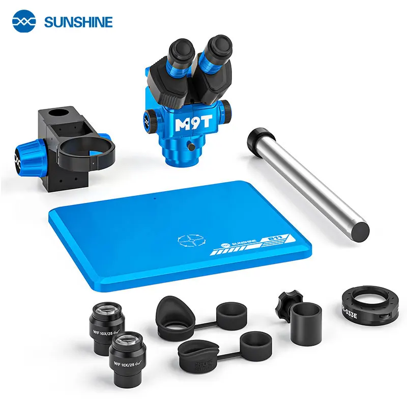 SUNSHINE M9T 6-45X Continuous Zoom Stereo Microscope True Magnification 0.5X CTV Mount 35cm Column forPhone PCB Soldering Repair