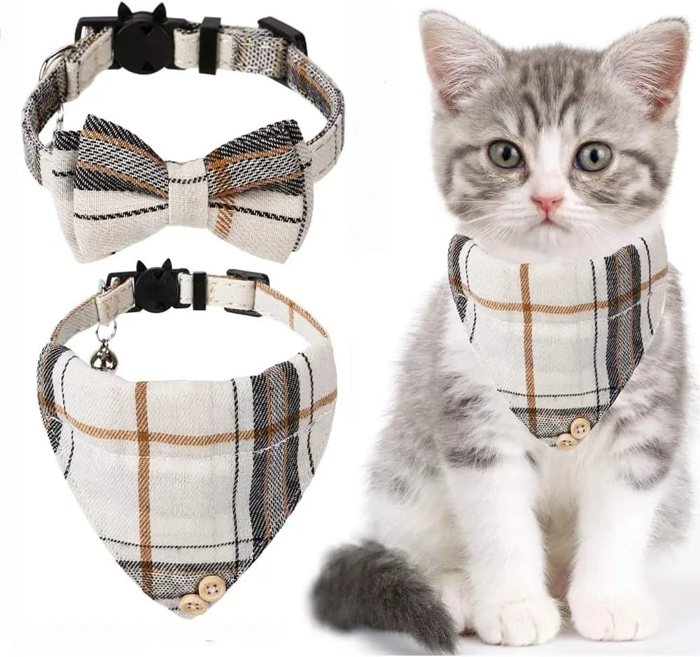 

Plaid Pets Cat Collar Accessories Adjustable Kitten Bibs Cute Bowknot Chihuahua Bandana Safety Buckle Puppy Rabbits Necklace