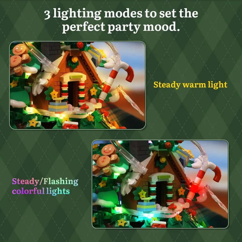 LEDライト付きクリスマスツリーの積み木、ビンテージの電車、雪だるま、ジンジャーブレッドハウス、ミニオーナメント付き - すべてのA向けの祝祭装飾