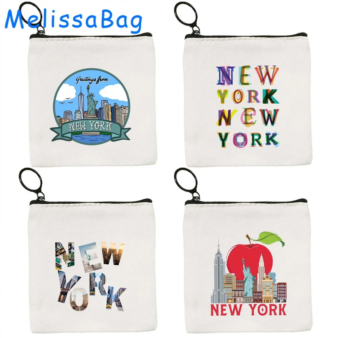 Funny Statue Of Liberty New York City Gift Skyline Apple NYC Subway Canvas Coin Purse Key Storage Bag Card Case Bag Zipper Pouch