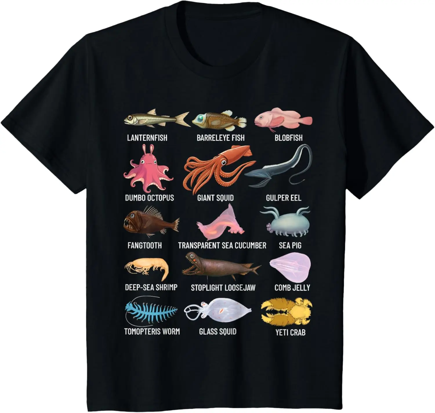 Deep Sea Creatures Abyssal Ocean Animals Marine Biology T-Shirt Unisex Children’s Wear Cotton Kid Graphic T Shirts Camisas