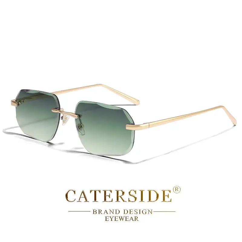 CATERSIDE Vintage Rahmenlose Herren-Sonnenbrille mit Designgläsern und Metallbügeln, Damen-Sonnenbrille für Party und Reisen – Detail 28
