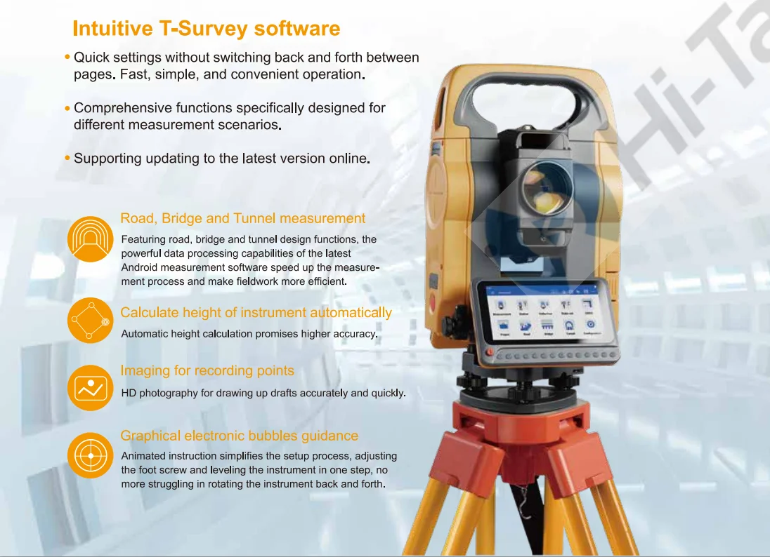 Hi-target HTS-720 Reflectorless 1000m CAD Stakeout, Select Points  Smart Android Total Station with 5.5-inch touch screen