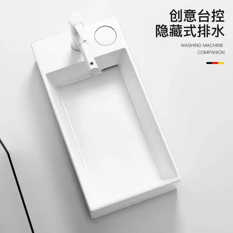 Vertical ultra-narrow washing machine ceramic table basin balcony wash basin bathroom washbasin hidden table control drainage