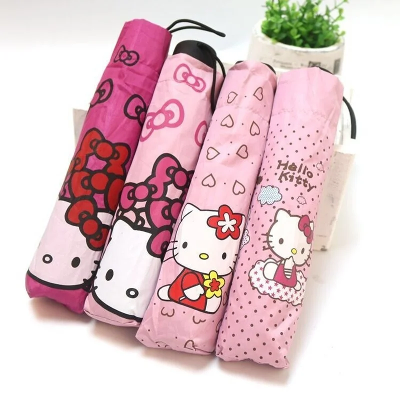 Anime Kawaii Hello Kitty Umbrella Cartoon Foldable Sunny And Rainy Dual-Use High-Value Anti-Ultraviolet Sun Umbrella Cute Gift