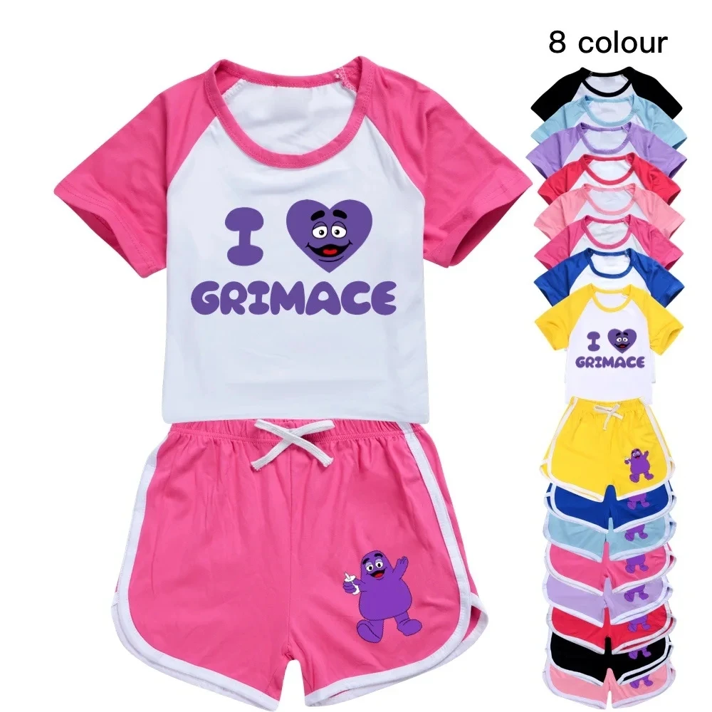 Grimace Shake Kids Clothes New Summer Baby Girls T shirt Pants Set Boys Casual Short Tops Suit toddler Children Pajamas Clothes