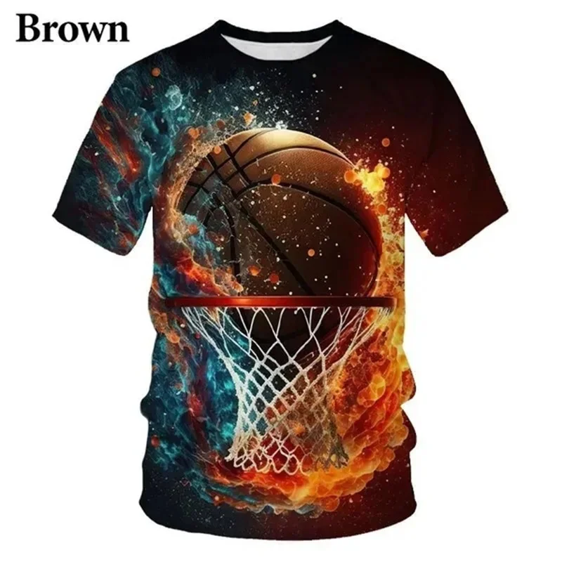 3D Printed Basketball T-Shirt For Men Interesting Sports Pattern Tee Shirts Fashion Short Sleeve Tees Oversized Round Neck Tops