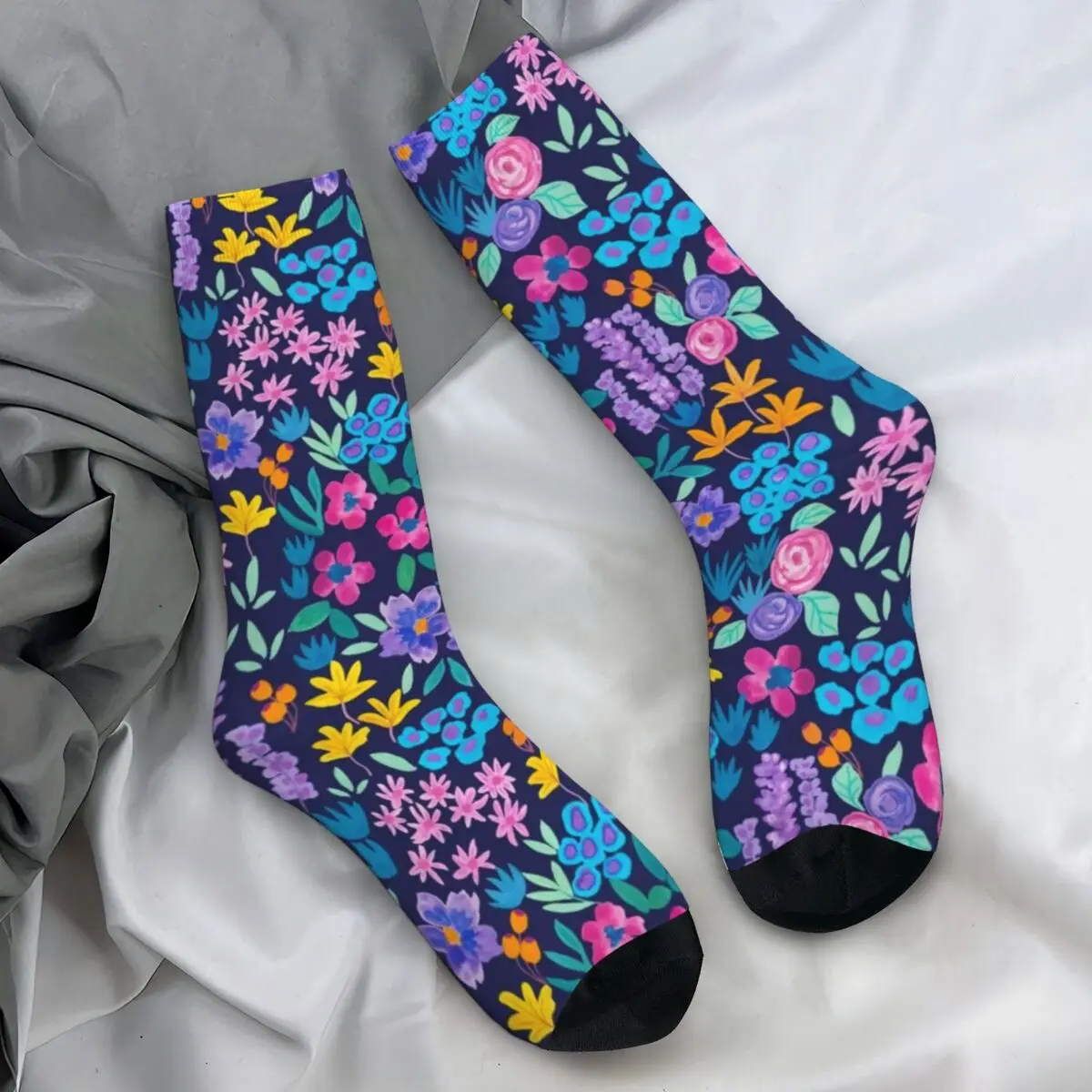 Bright Flowers Stockings Vibrant Floral Pirnt Design Kawaii Socks Winter Non Slip Socks Couple Skateboard Comfortable Socks