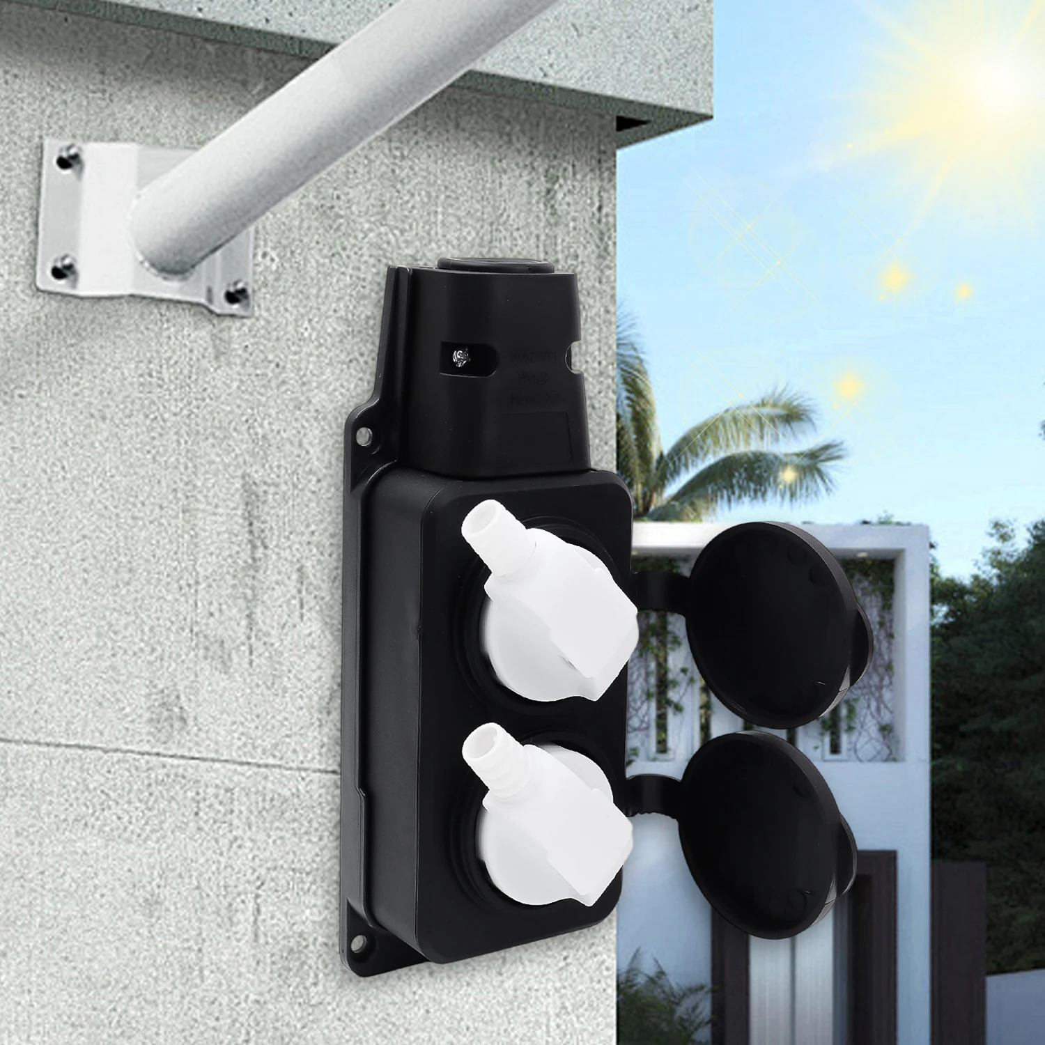 المقبس الأوروبي صناعة مقاومة للماء مقبس الطاقة مع غطاء للمطر 1/2/3-موقف منفذ موصل حديقة في الهواء الطلق الكهربائية 16A #4