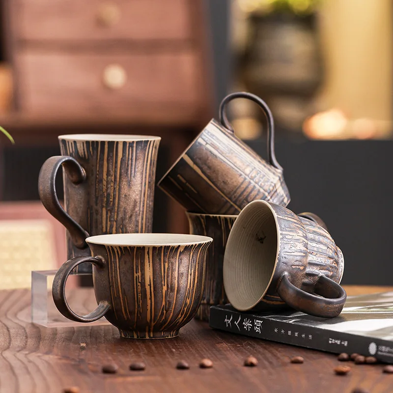 

Tree Grain Ceramic Coffee Mug Latte Cappuccino Mugs Art Breakfast Milk Cups Blue Japanese Teacups Water Cup Drinkware Coffeeware
