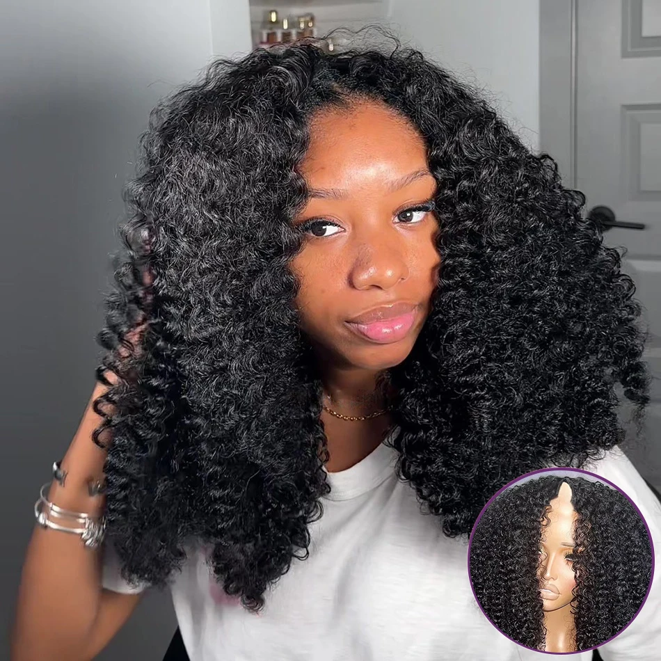 

V-Part Burmese Curly Human Hair Wig No Leave Out Upgrade Burmese Hair Glueless Wigs Human Hair Head Clip In Half Wigs Human Hair