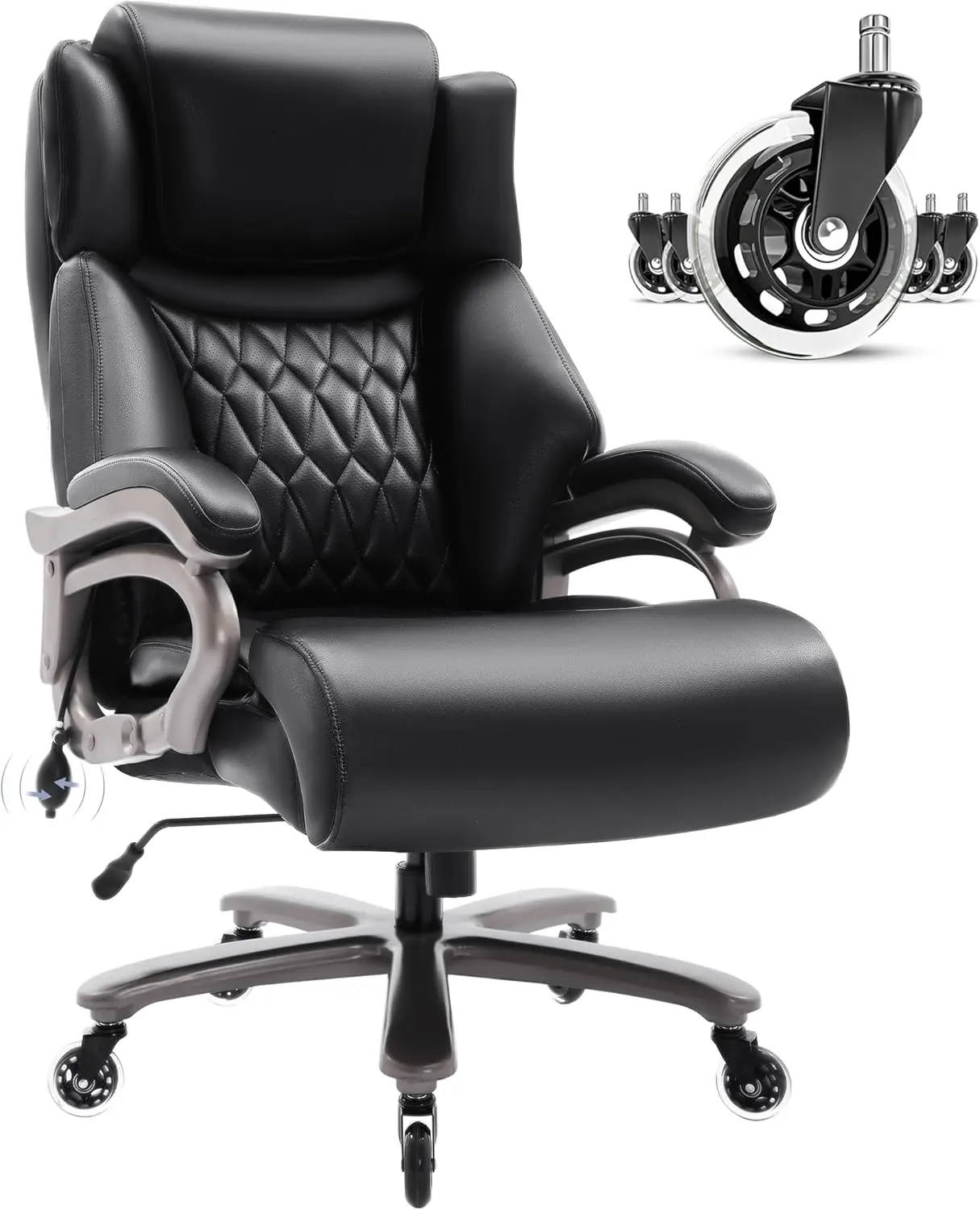 

Big and Tall 400lbs Office Chair- Adjustable Lumbar Support Quiet Rubber Wheels Heavy Duty Metal Base, High Back Large Executive