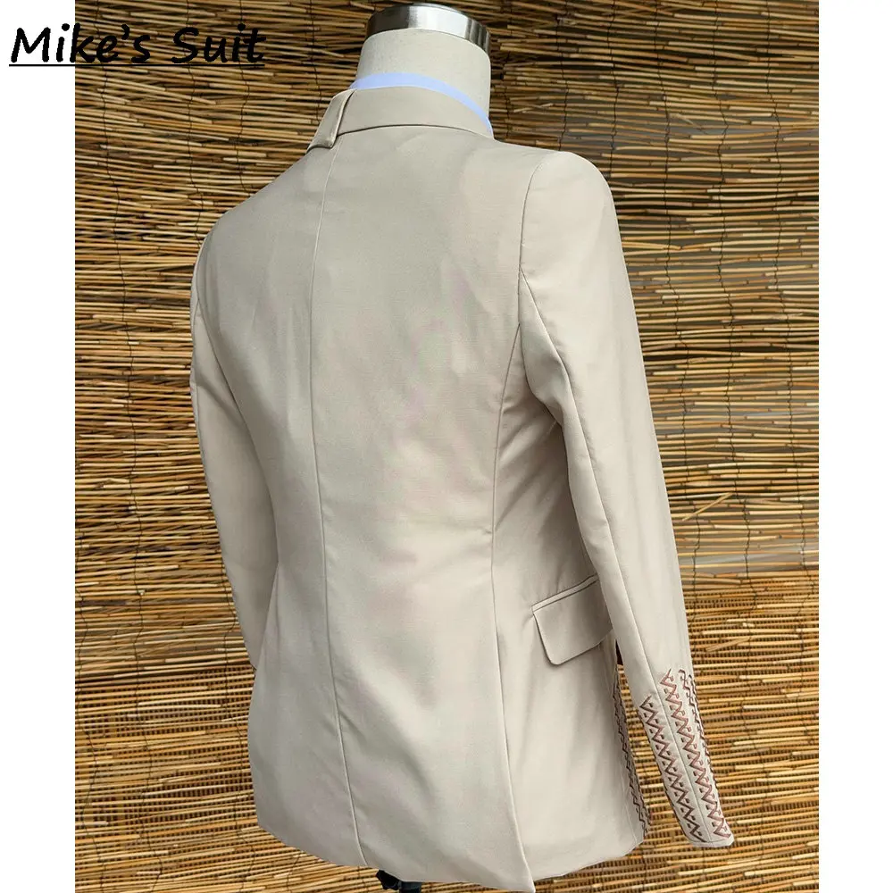 Traje de negocios con bordado champán para hombre, ropa para novio de boda, trajes de graduación para hombre, Blazer, conjunto de 2 piezas, chaqueta + pantalón