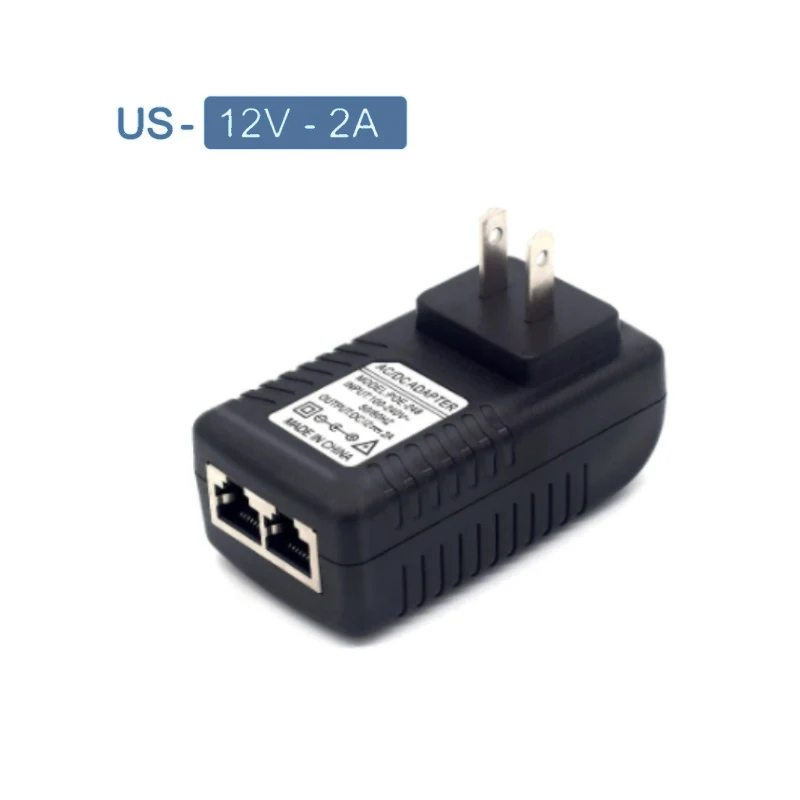 Wtryskiwacz POE 48V 12V ue US UK wtyczka do kamery IP POE mocy Adapter sieci Ethernet kamera telewizji przemysłowej