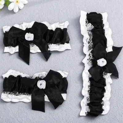 

Leg Garter Collar Bracelet Bridal Accessories Black Bow Lace Ruffle Design Premium Materials Wedding Party Nightwear Cosplay