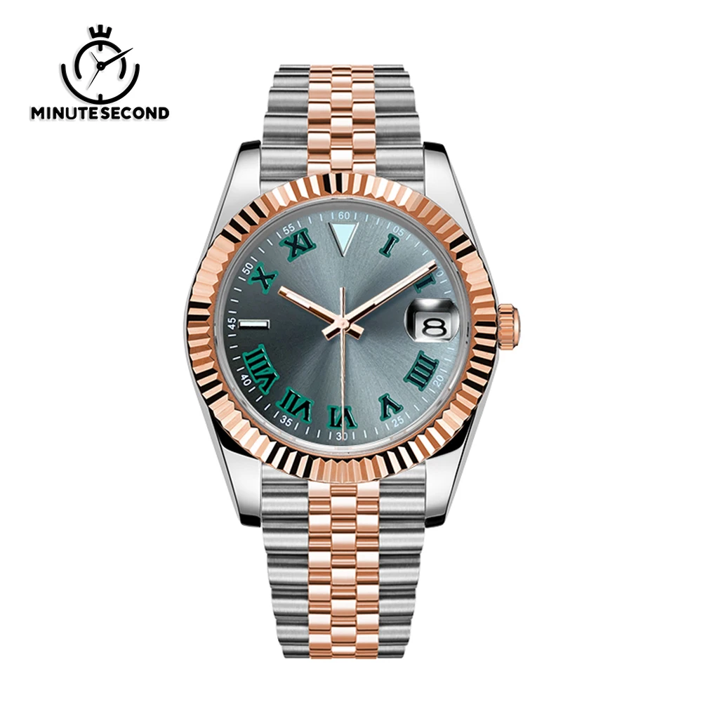 

MINUTESECOND NH35 Watch Rose Gold Watch Green NH35 Dial 39mm Automatic Mechanical Movement Watch Stainless Steel 5Bar Waterproof