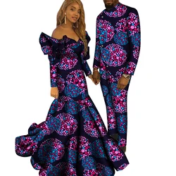 African Couple Clothes Suits Long Maxi Dresses for Women African Men Pants Suits Set Matching Clothing for Party Wedding WYQ748