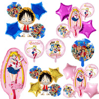 Sailor Moon Party Theme One Piece D.Luffy Foil Balloon Flag Set Toy Anime Princess Gril Happy Birthday Party Decoration Surprise