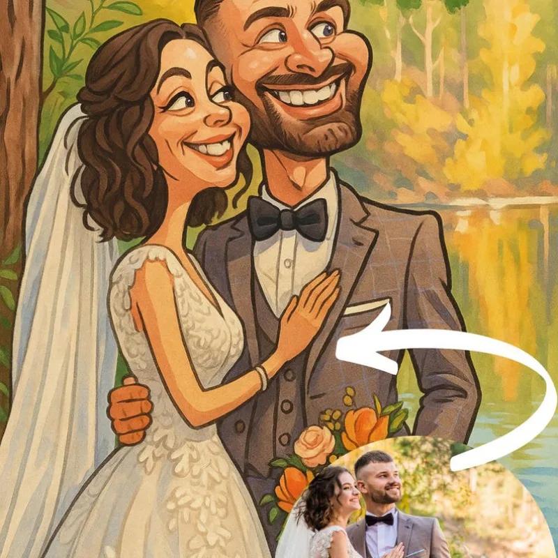 1pc Personalized Custom Caricature Portrait from Photo - Funny Family, Couple, & Pets Cartoon Drawing - Hand-Drawn Style