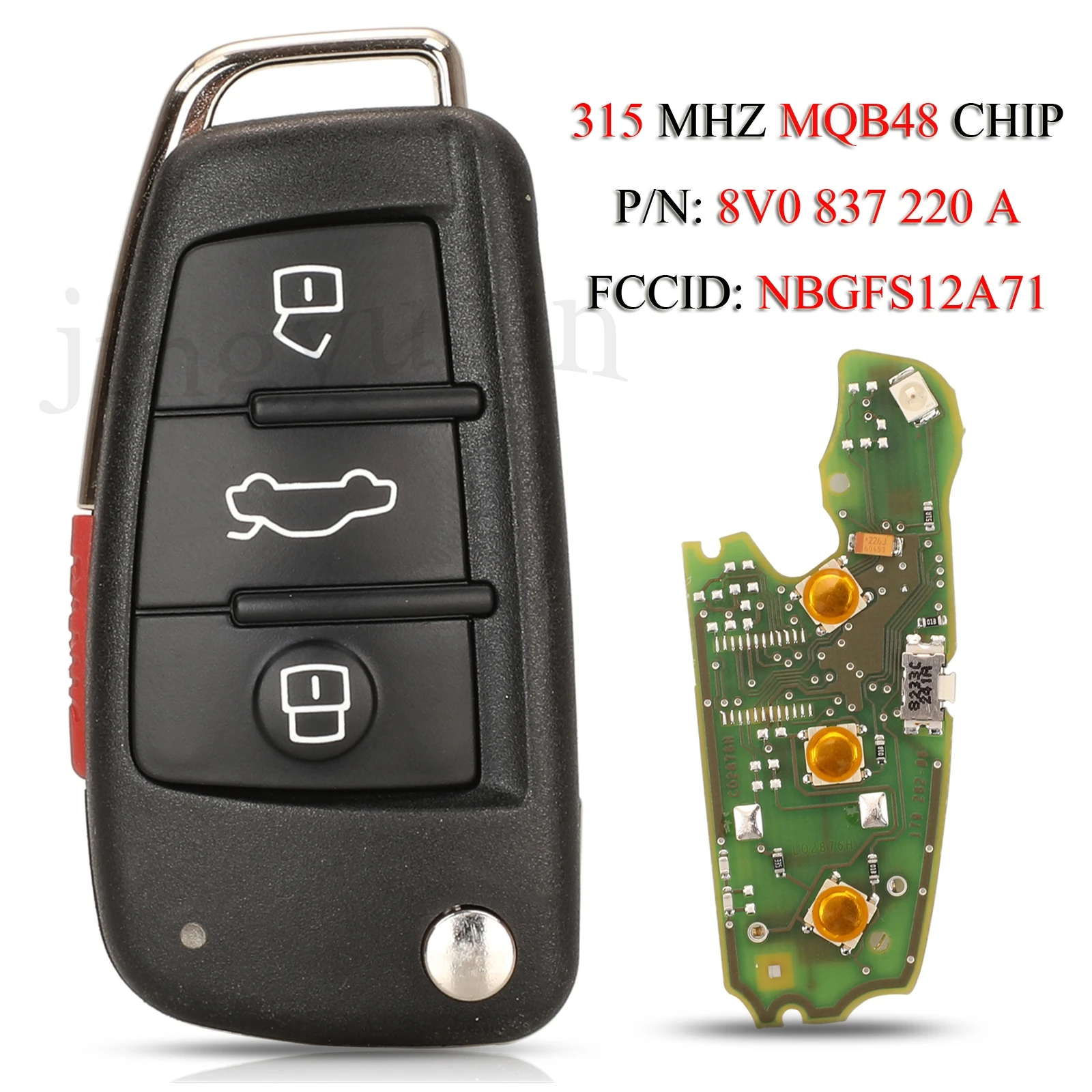 

jingyuqin Original Remote Smart Car Key For Audi A3 S3 2013-2019 DE 8V0837220A BGFS12A71 5FA010780-20 MQB48 Chip 315Mhz 4Buttons