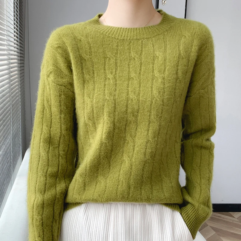 Maglione di cachemire da donna autunno inverno girocollo maglione lavorato a maglia spessa Chic Pullover a maniche lunghe Top di grandi dimensioni