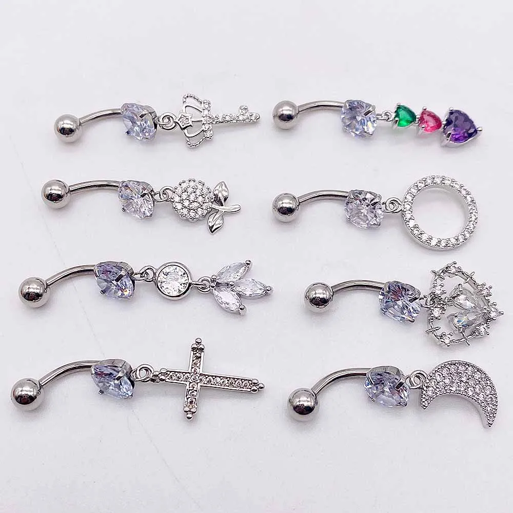 1 Piece Stainless steel navel nail cross color heart butterfly love pendant navel ring piercing jewelry