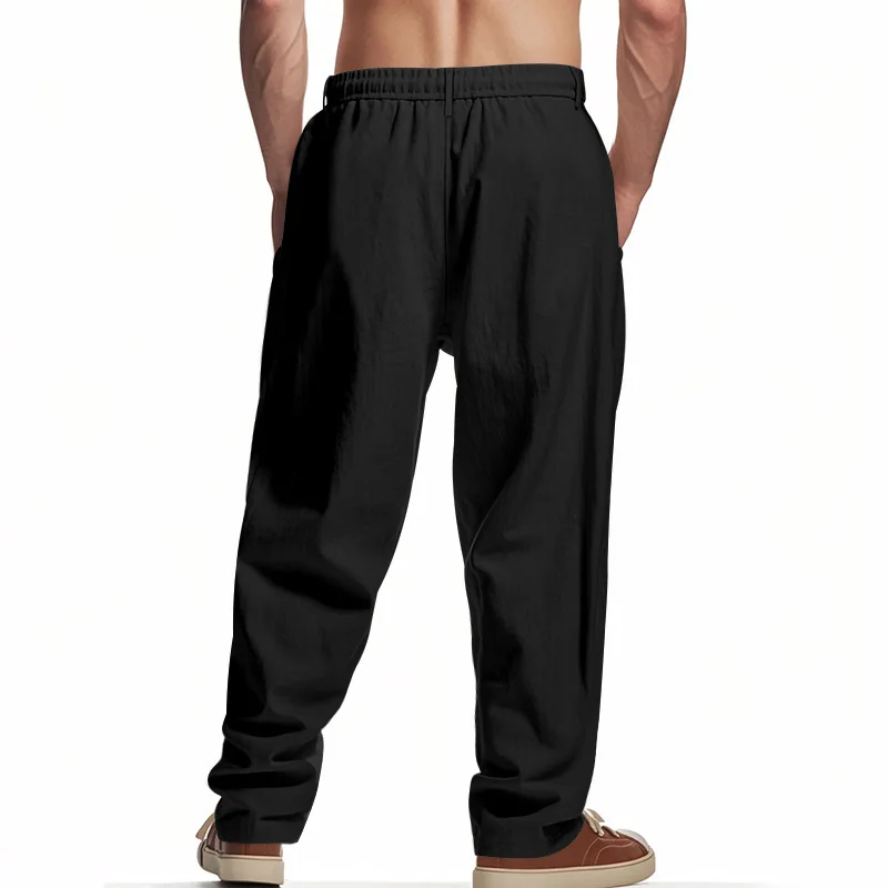 Herren Boho Leinenmischung Weite Hose mit Hoher Taille, Kordelzug, Knopfleiste, Lockerer Passform und Seitentaschen – Detail 22