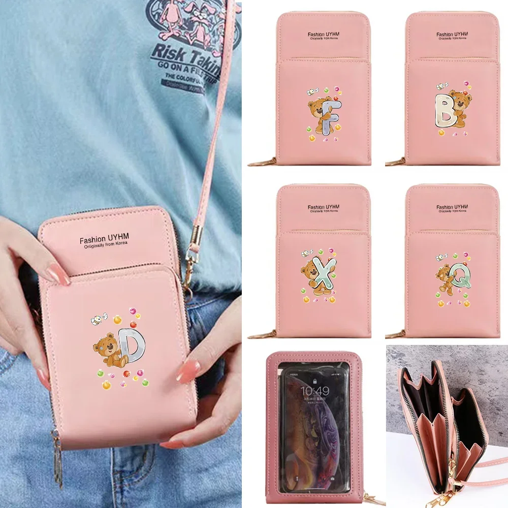 Universal Mobile Phone Bag With Touch Screen Women's Bag PU Leather Wallets Card Holder Shoulder Crossbody Pouch Bear Pattern