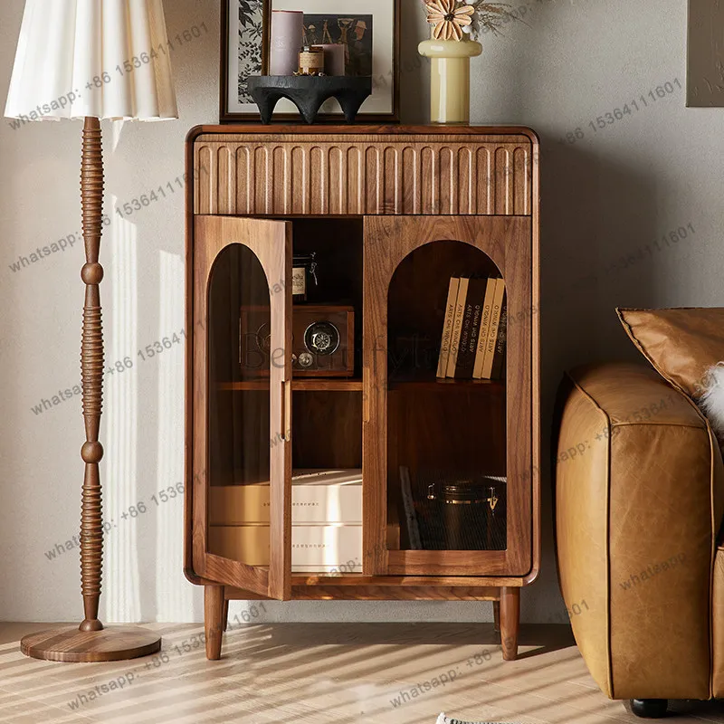 

North American black walnut wine cabinet living room wall rack solid wood display cabinet household