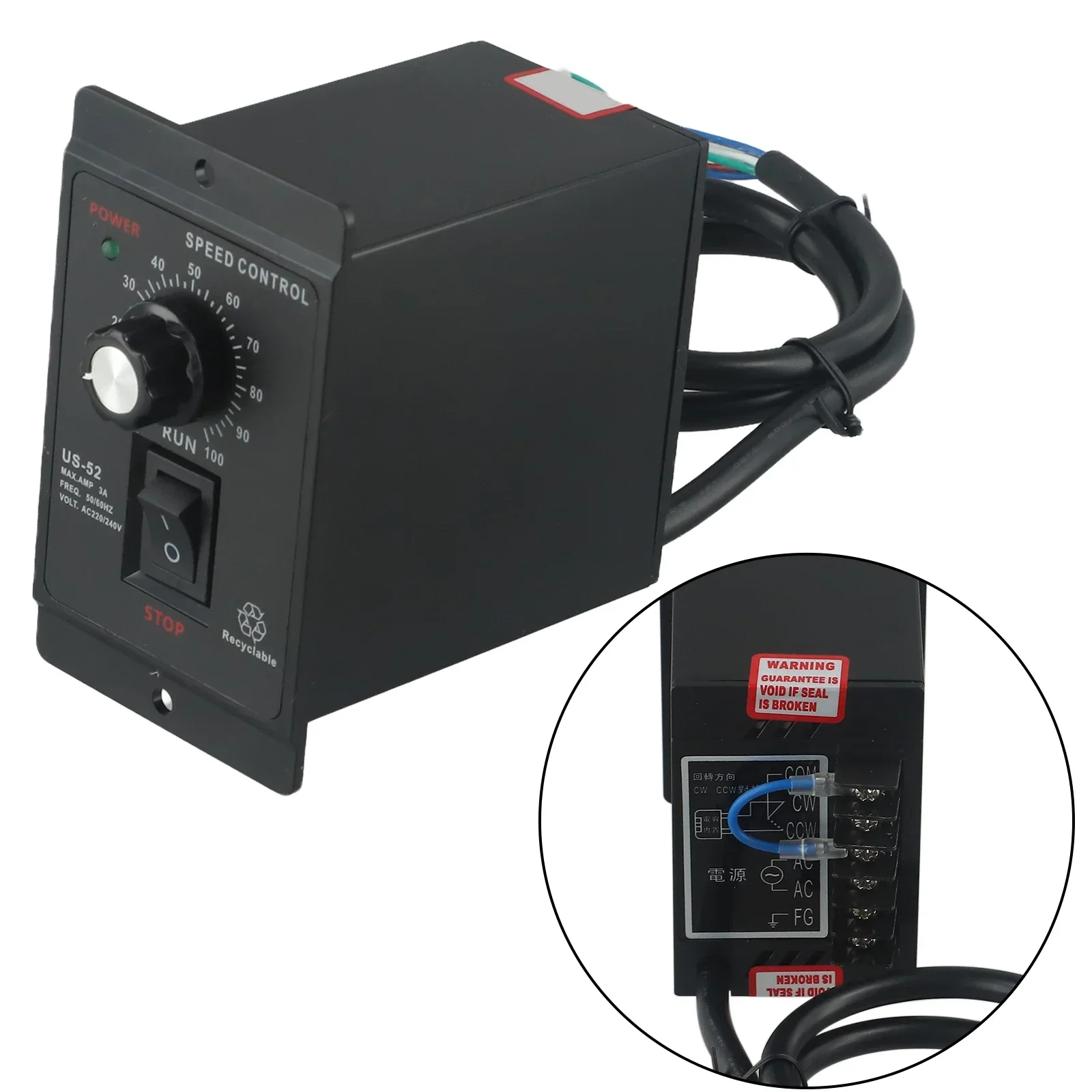 200W AC 220V Motor Speed Controller Adjustable Forward Reverse US-52 For Industrial Applications With Wide RPM Range