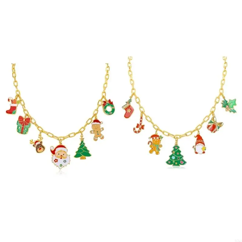

57QA Holiday Themed Necklace with Various Shape Pendants Holiday Neck Jewelry Perfect Accessory for Christmas Gatherings