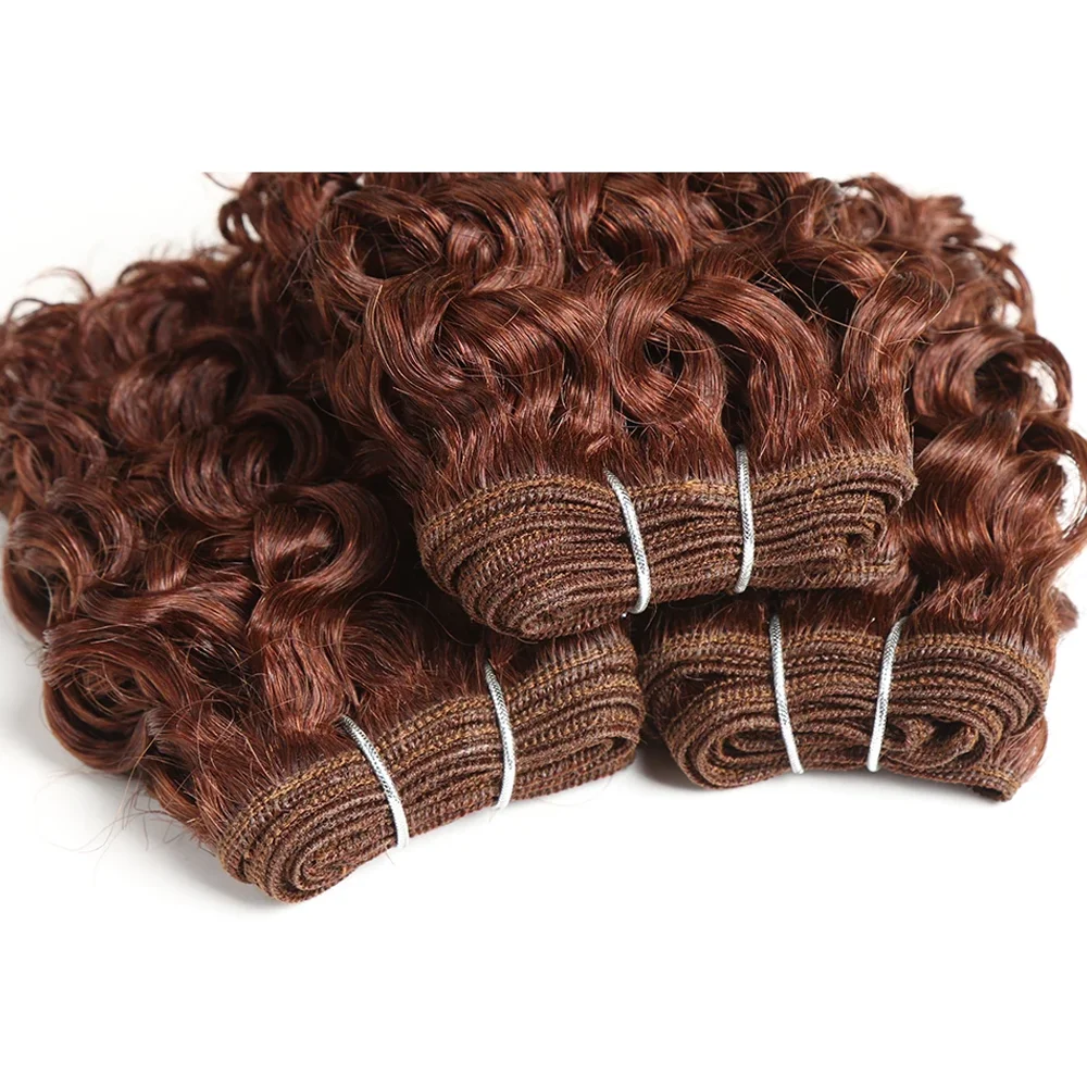 Tissage en Lot Brésilien Naturel Ondulé Brun Rougeâtre, Extensions de Cheveux Frisés, 3 Pièces/Lot