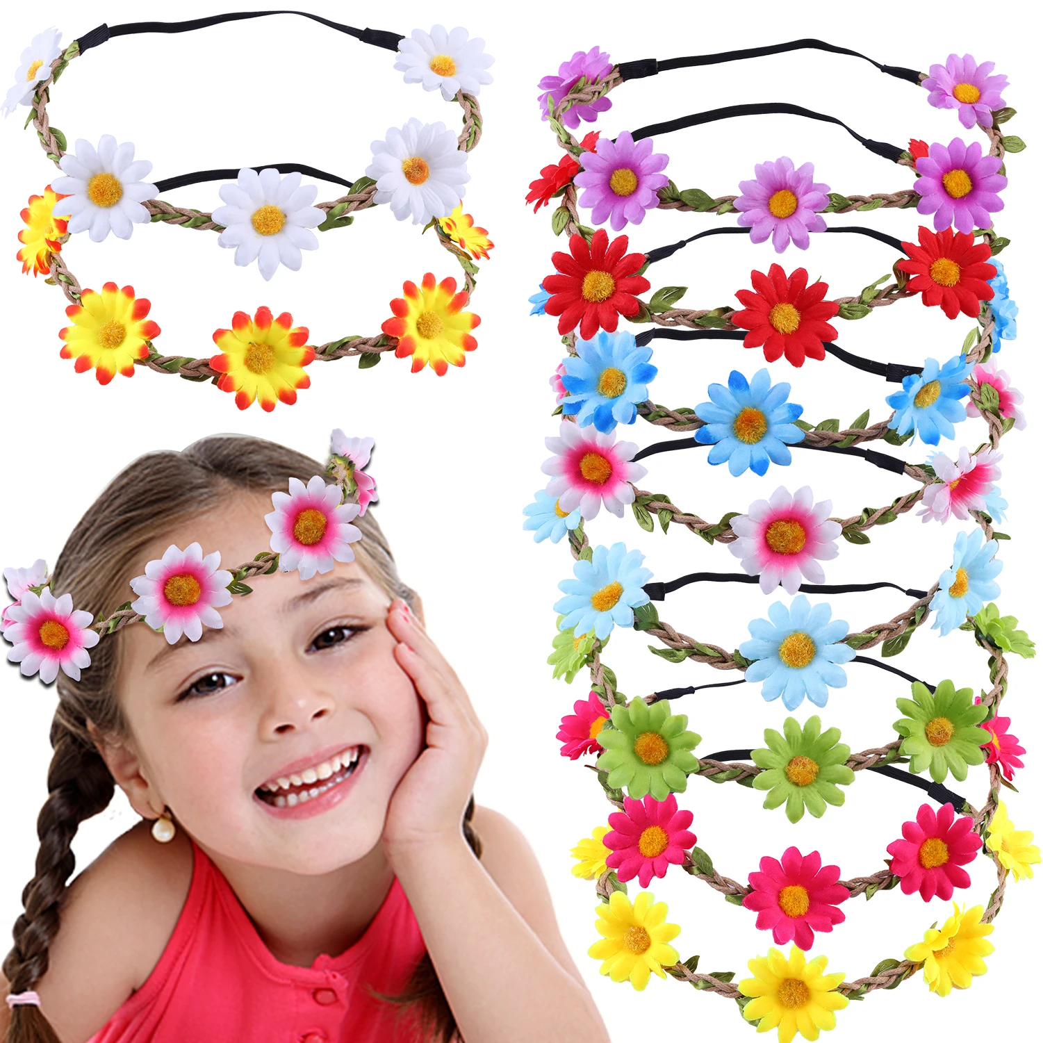 Bride Daisy Crown Hairband for Girls Flower Crown Floral Garland Headbands for Festival Wedding Party